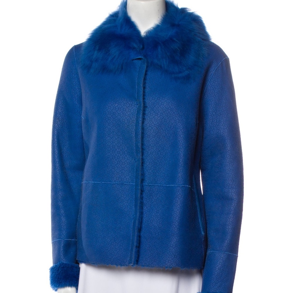 Blue Faux Fur Trim Jacket